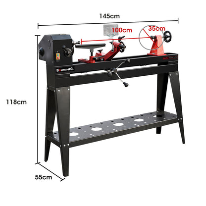 Heavy-Duty Wood Lathe with 0.55kW Motor, 1m Capacity, Variable Speed & Stand