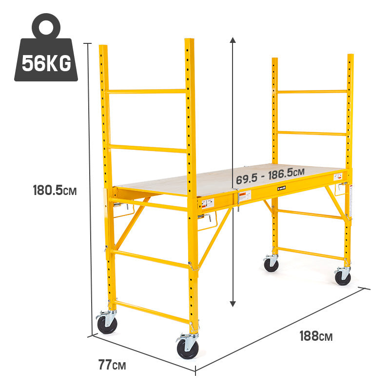 Mobile Adjustable Scaffold with 0.7-1.87m Height & Lockable Wheels