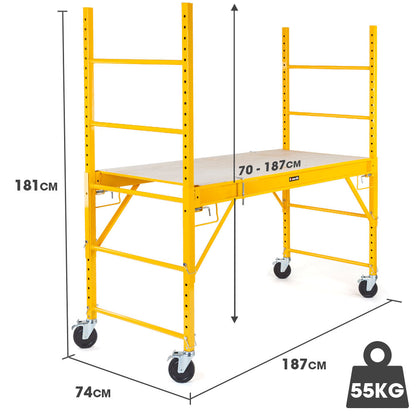 Adjustable Mobile Scaffolding with Trapdoor, 450kg Capacity, 0.7m-1.87m Height