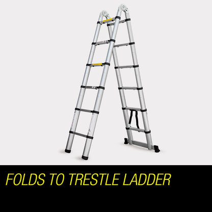 3.8m Telescopic Folding Ladder, Aluminium Alloy, 120kg Capacity, Safety Certified