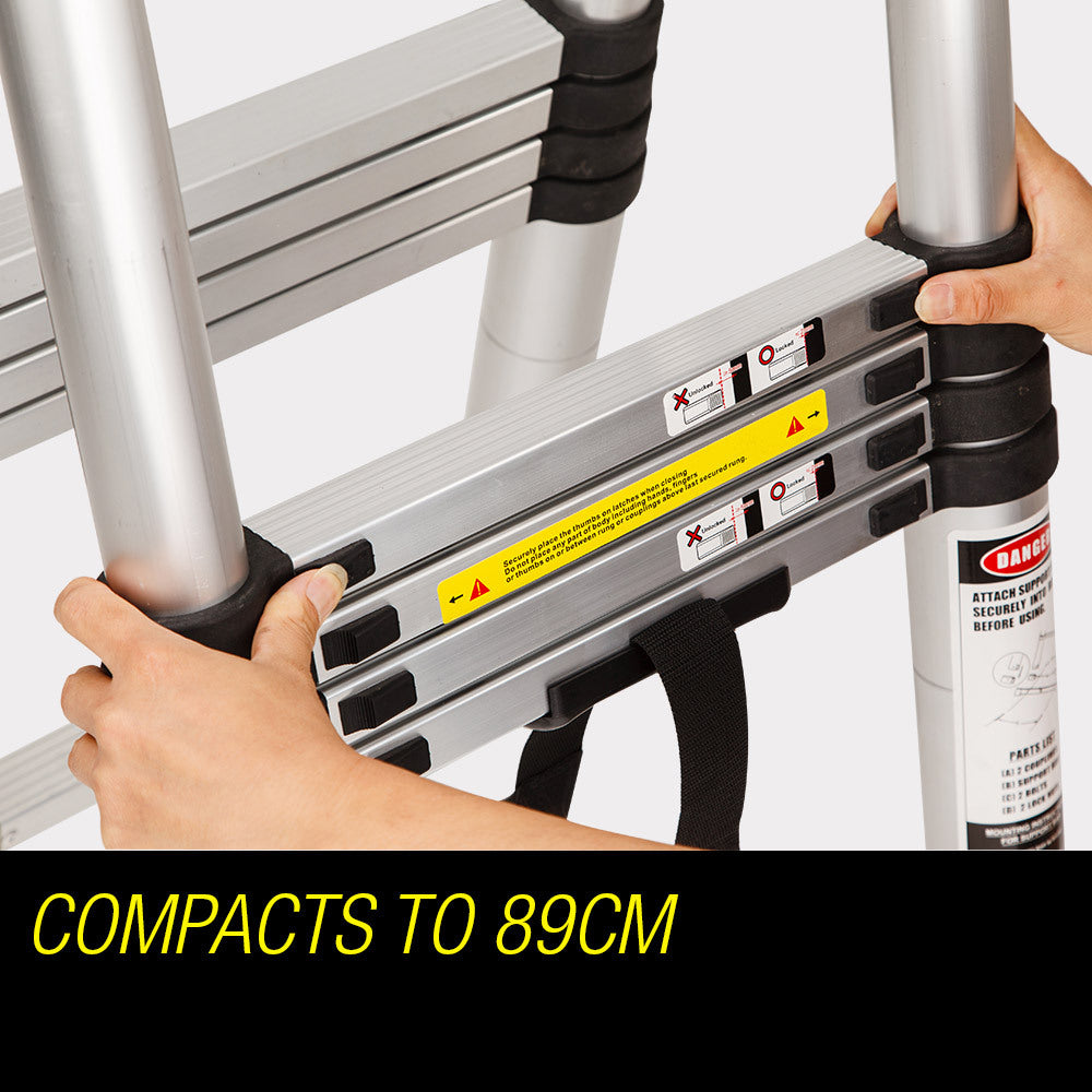 3.8m Telescopic Folding Ladder, Aluminium Alloy, 120kg Capacity, Safety Certified