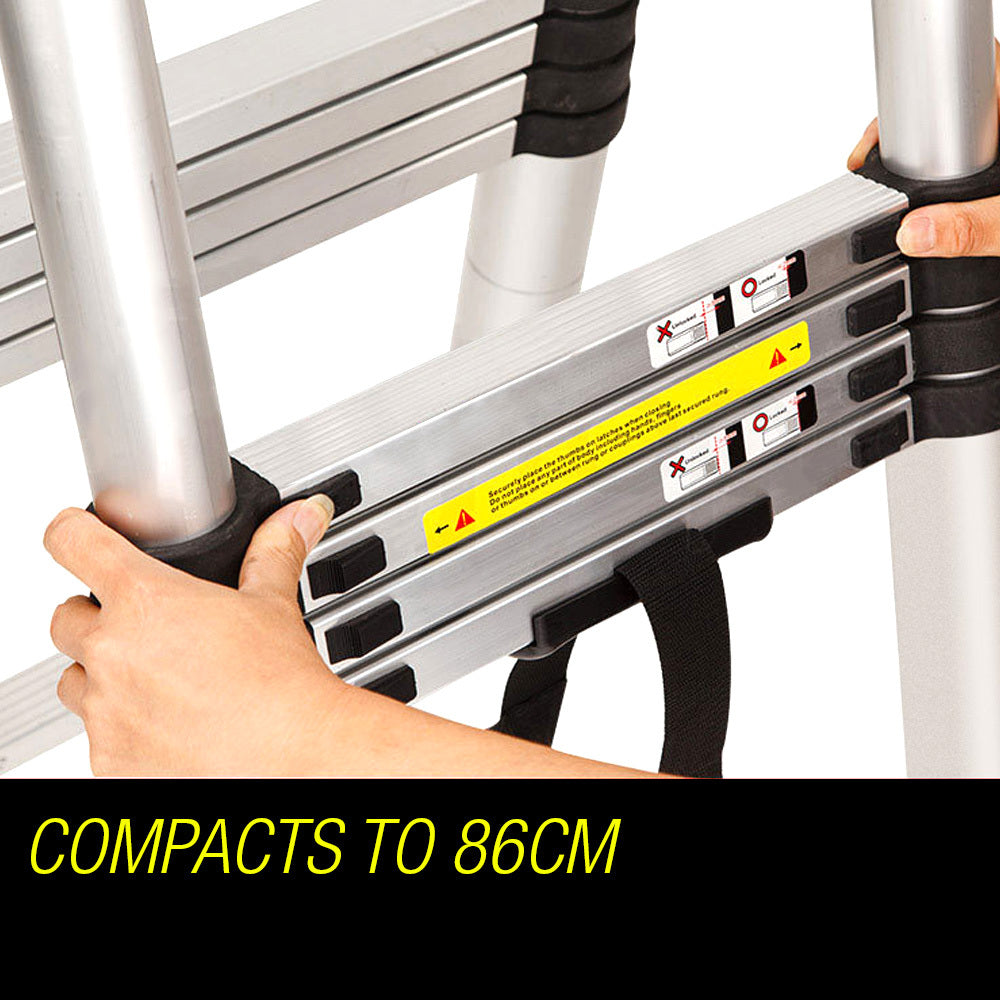 3.8m Telescopic Aluminium Ladder - Lightweight, Compact, and Safe Design
