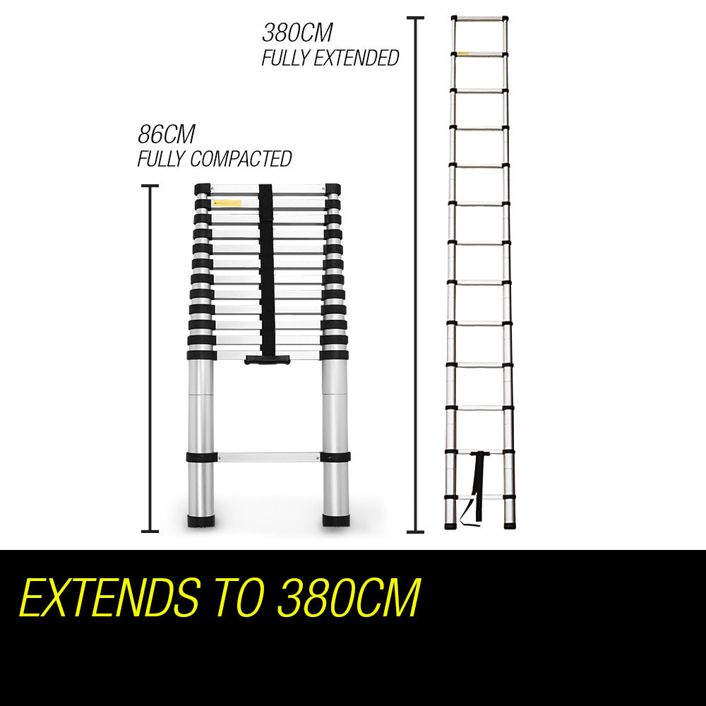 3.8m Telescopic Aluminium Ladder - Lightweight, Compact, and Safe Design