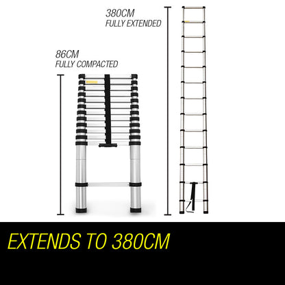 3.8m Telescopic Aluminium Ladder - Lightweight, Compact, and Safe Design