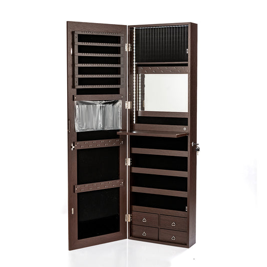 LED Full-length Mirror Jewelry Cabinet Multipurpose Storage Cabinet-Brown