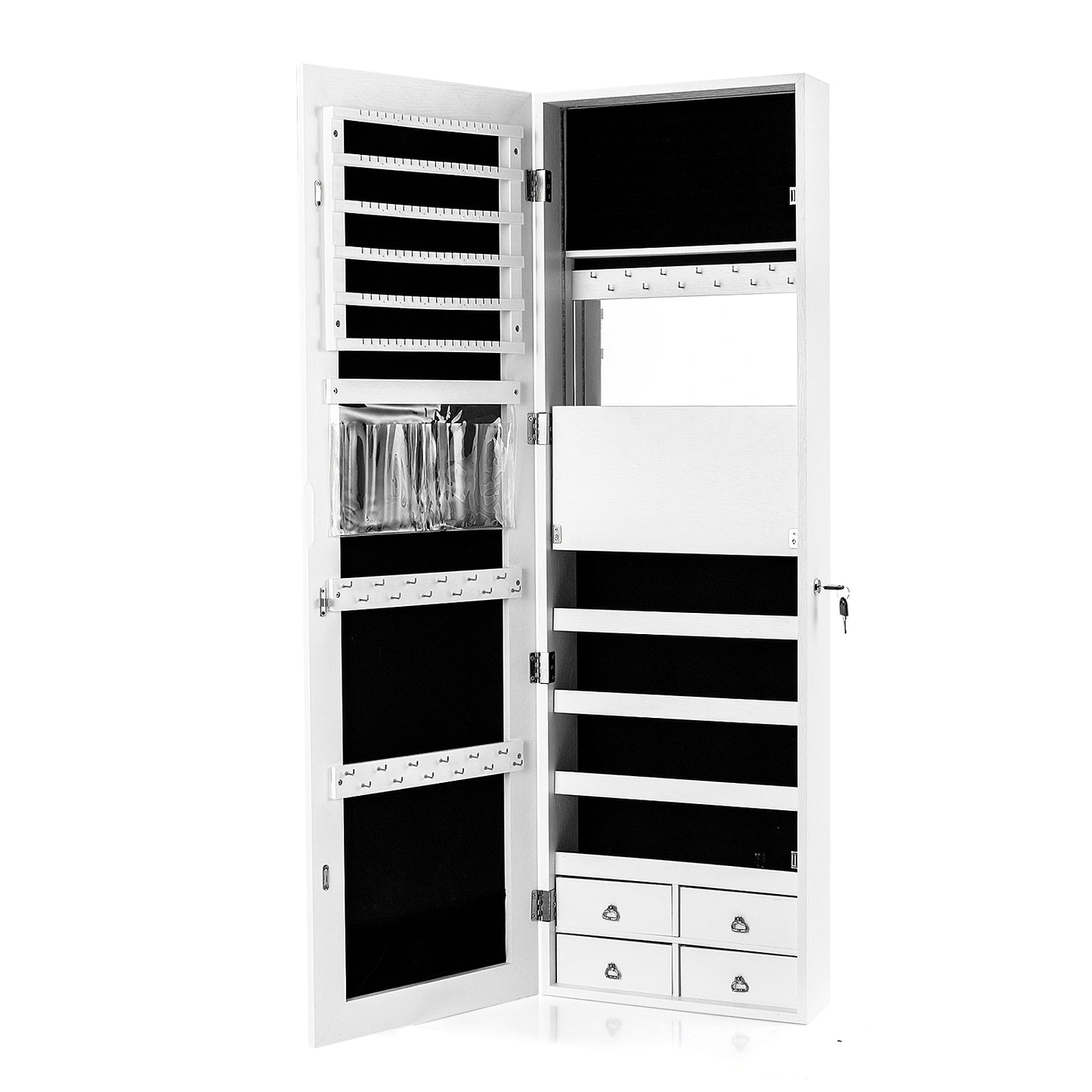 LED Full-length Mirror Jewelry Cabinet Multipurpose Storage Cabinet-White