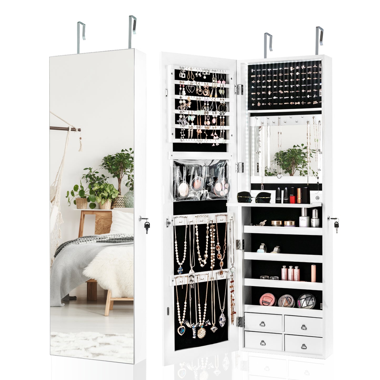 LED Full-length Mirror Jewelry Cabinet Multipurpose Storage Cabinet-White