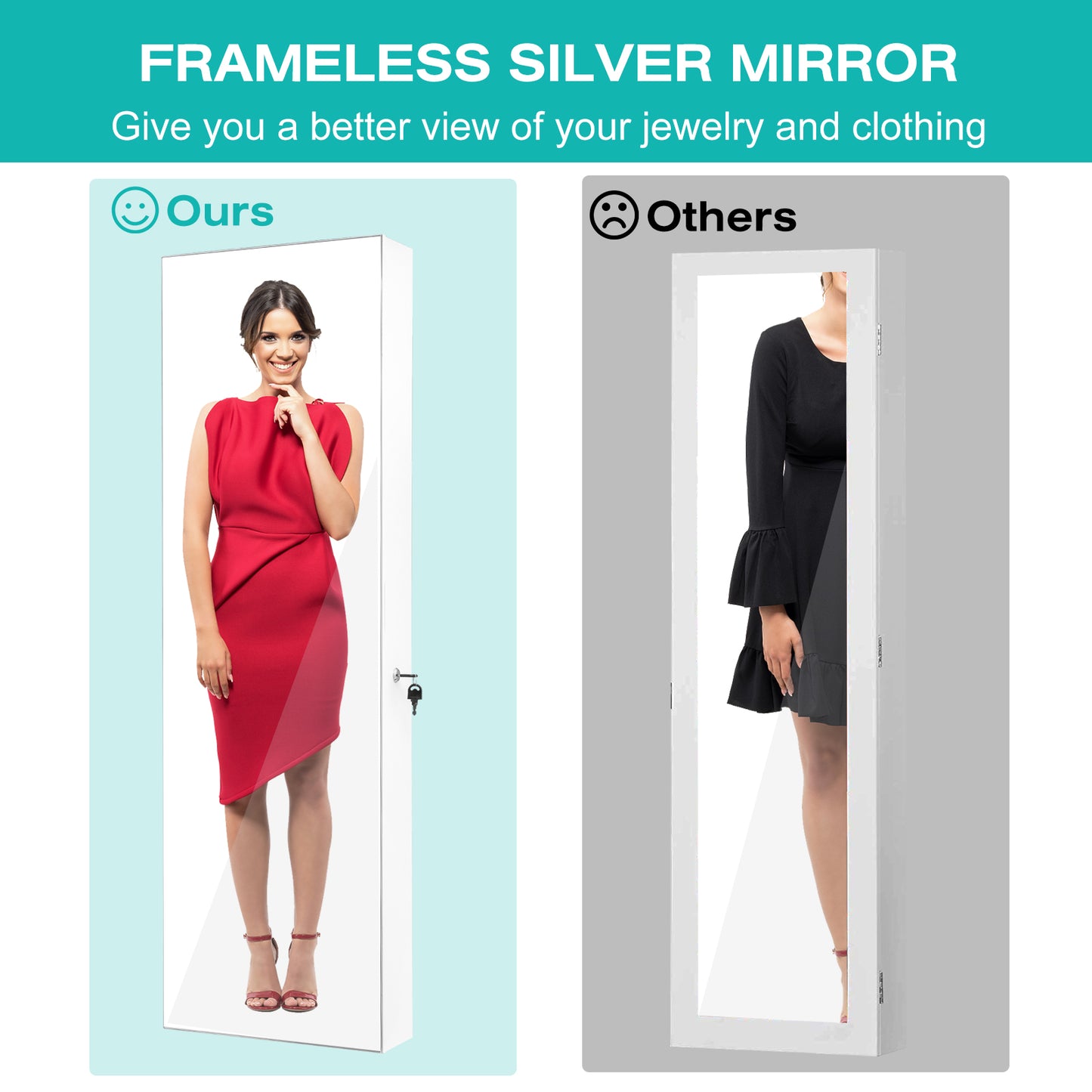 LED Full-length Mirror Jewelry Cabinet Multipurpose Storage Cabinet-White