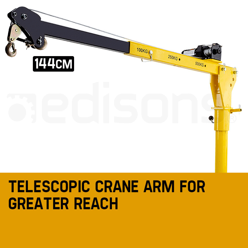 Electric Hoist Winch Crane 12V, 800kg Capacity, 2m Lift, 360° Rotation