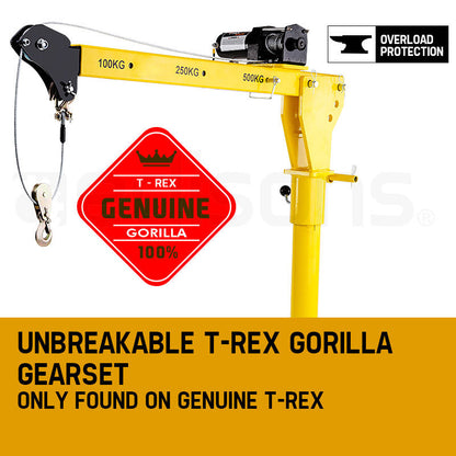 Electric Hoist Winch Crane 12V, 800kg Capacity, 2m Lift, 360° Rotation