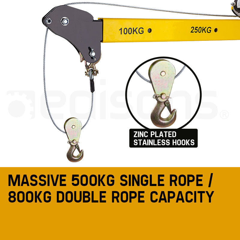 Electric Hoist Winch Crane 12V, 800kg Capacity, 2m Lift, 360° Rotation