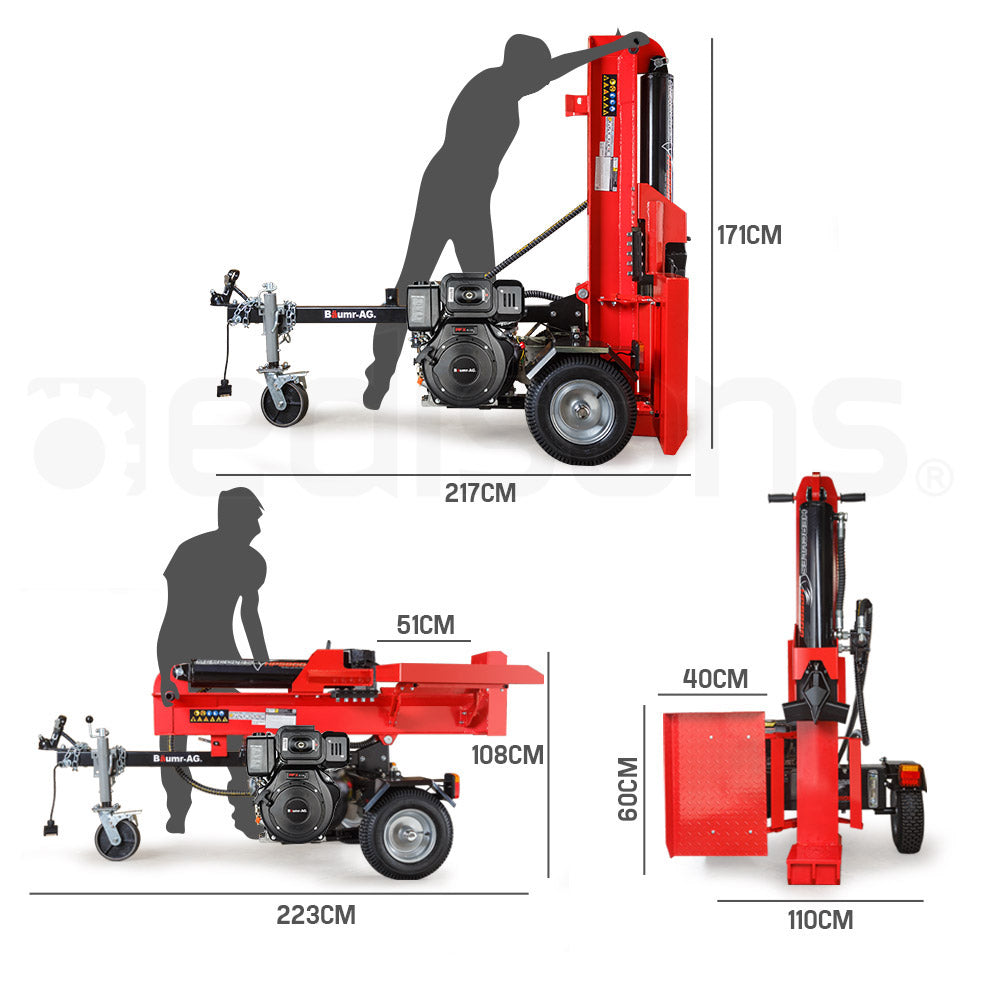 65-Ton Diesel Hydraulic Log Splitter, Horizontal/Vertical, 0.4m Wheels, 4-Way Wedge