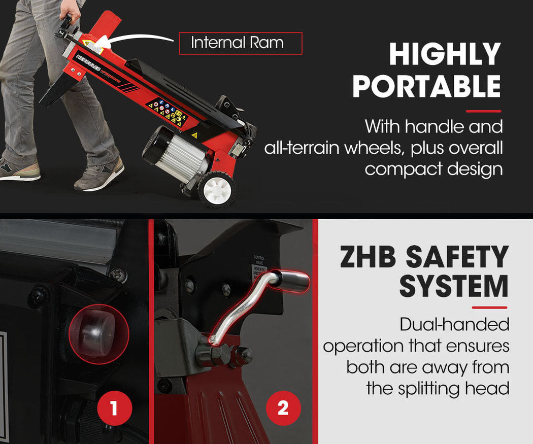 9 Tonne Electric Log Splitter with Hydraulic Ram, 0.52m Capacity