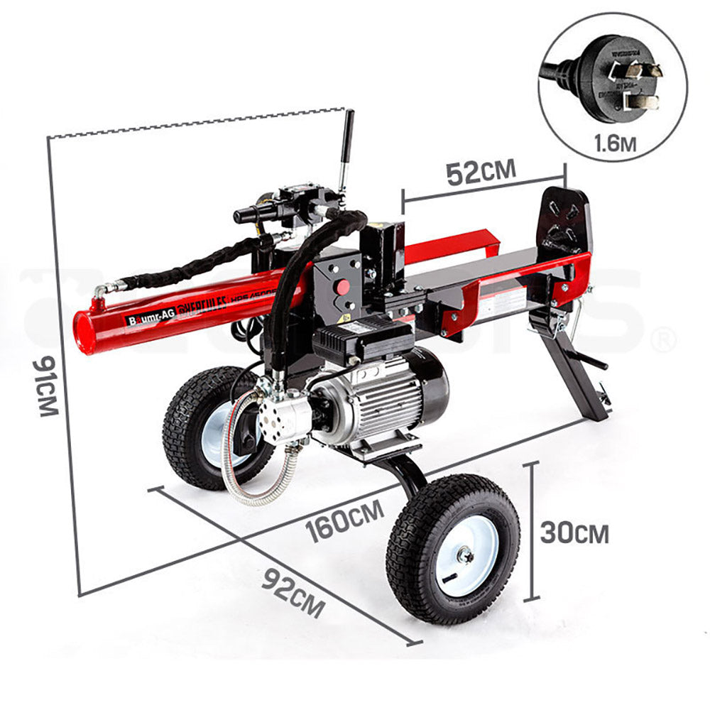 20 Tonne Electric Hydraulic Log Splitter with 0.54m Capacity and Towing Capability