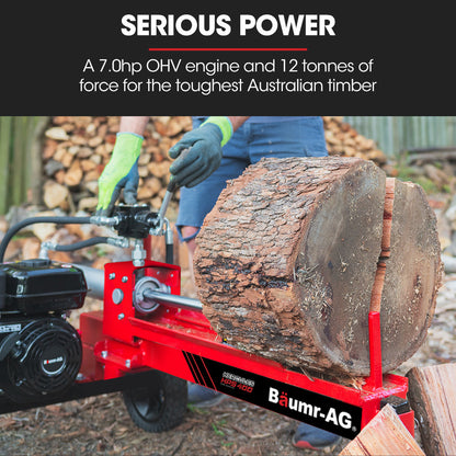 12-Tonne Petrol Hydraulic Log Splitter with 0.25m Wheels and 0.49m Capacity