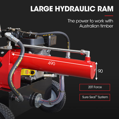 20 Tonne Petrol Hydraulic Log Splitter with 0.54m Capacity and 7s Cycle Time
