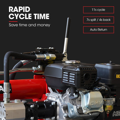 20 Tonne Petrol Hydraulic Log Splitter with 0.54m Capacity and 7s Cycle Time