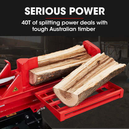 40 Tonne Petrol Hydraulic Log Splitter, 0.65m Logs, 40kg Force, Quick Cycle