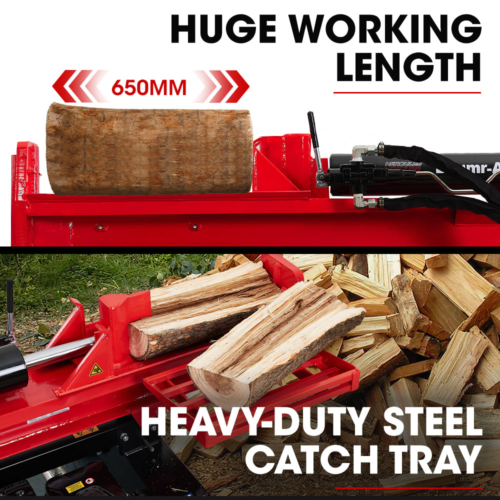 40 Tonne Petrol Hydraulic Log Splitter, 0.65m Logs, 40kg Force, Quick Cycle