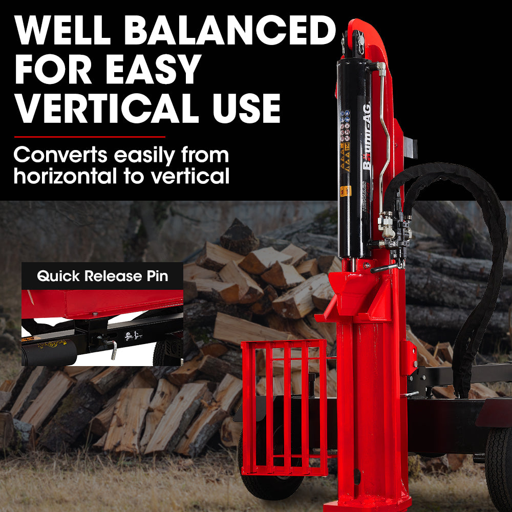40 Tonne Petrol Hydraulic Log Splitter, 0.65m Logs, 40kg Force, Quick Cycle