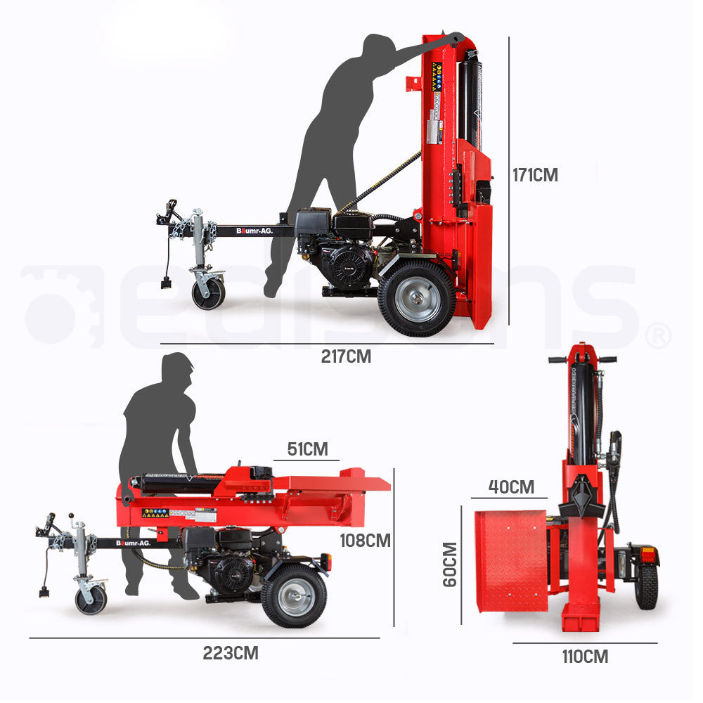65-Ton Petrol Hydraulic Log Splitter, Vertical/Horizontal, 0.65m Capacity