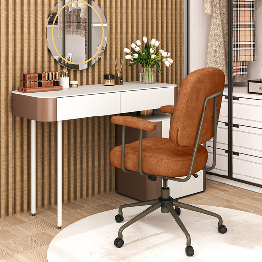Leathaire Upholstered Task Chair with Cushioned Back and Padded Armrests-Brown
