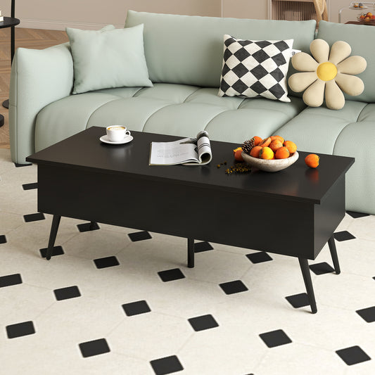 Lift Top Coffee Table with 2 Hidden Storage Compartments and Metal Legs-Black