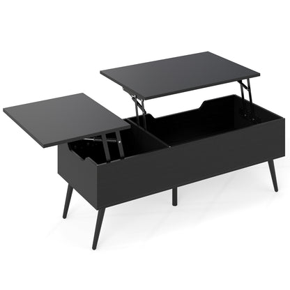 Lift Top Coffee Table with 2 Hidden Storage Compartments and Metal Legs-Black