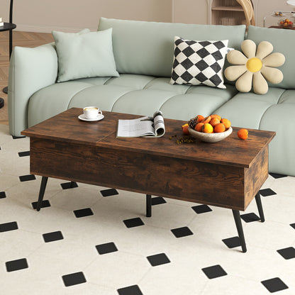 Lift Top Coffee Table with 2 Hidden Storage Compartments and Metal Legs-Rustic Brown