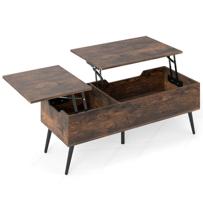 Lift Top Coffee Table with 2 Hidden Storage Compartments and Metal Legs-Rustic Brown