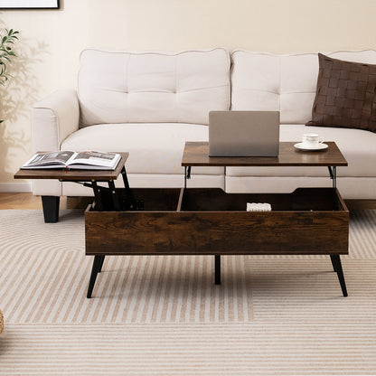 Lift Top Coffee Table with 2 Hidden Storage Compartments and Metal Legs-Rustic Brown