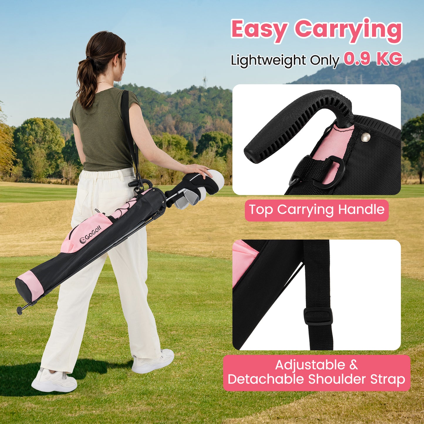 Lightweight Golf Stand Bag with Shoulder Strap and Bottle Holder-Pink
