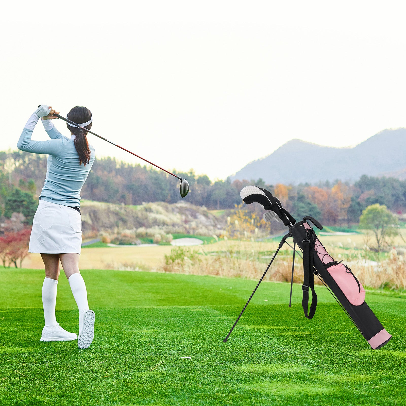 Lightweight Golf Stand Bag with Shoulder Strap and Bottle Holder-Pink