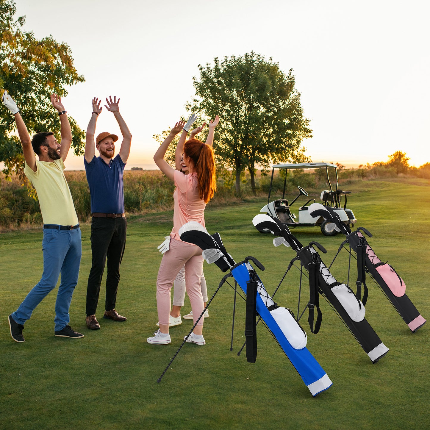 Lightweight Golf Stand Bag with Shoulder Strap and Bottle Holder-Pink