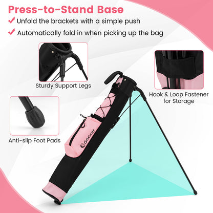 Lightweight Golf Stand Bag with Shoulder Strap and Bottle Holder-Pink