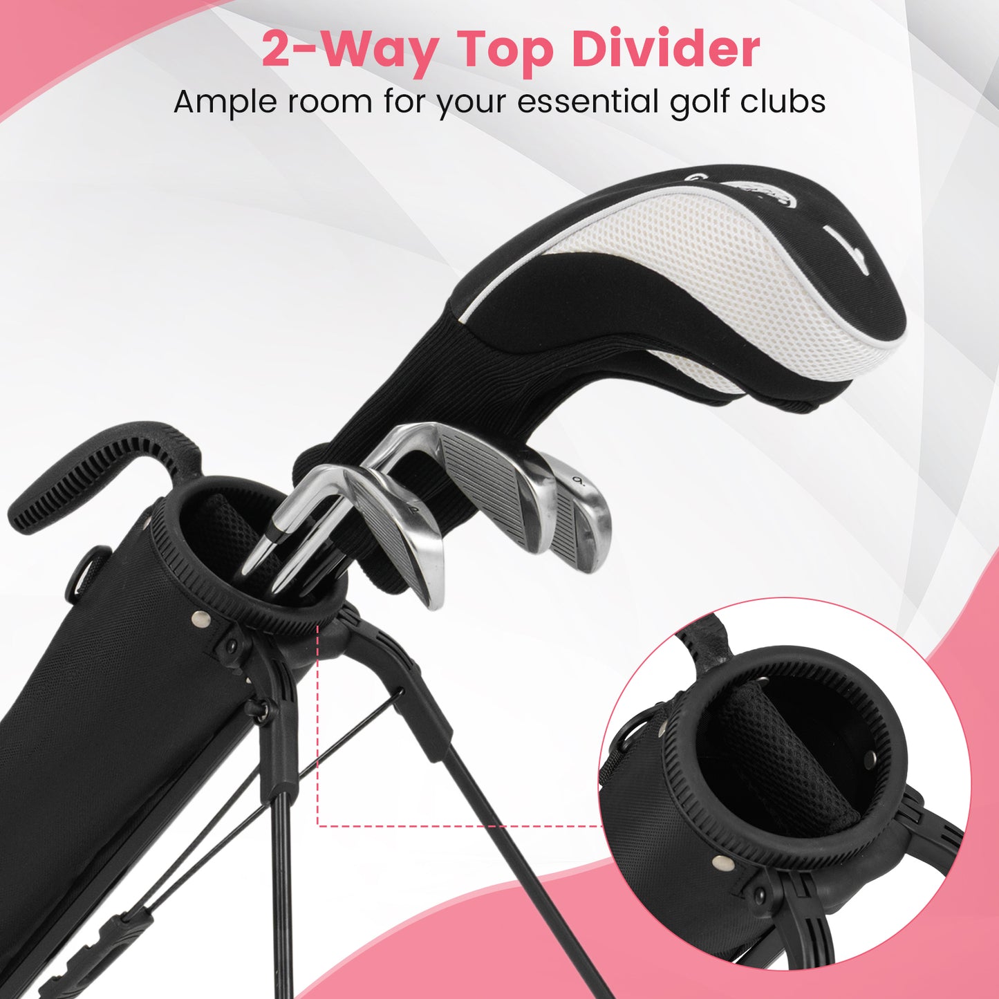Lightweight Golf Stand Bag with Shoulder Strap and Bottle Holder-Pink