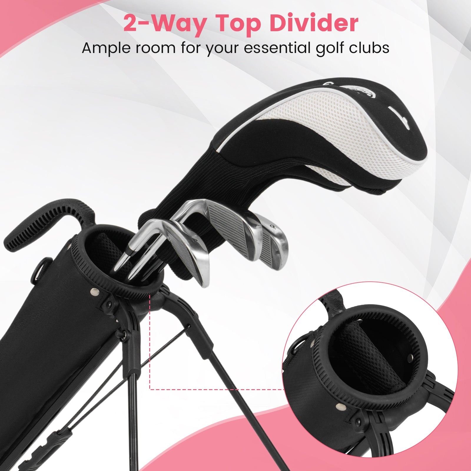 Lightweight Golf Stand Bag with Shoulder Strap and Bottle Holder-Pink
