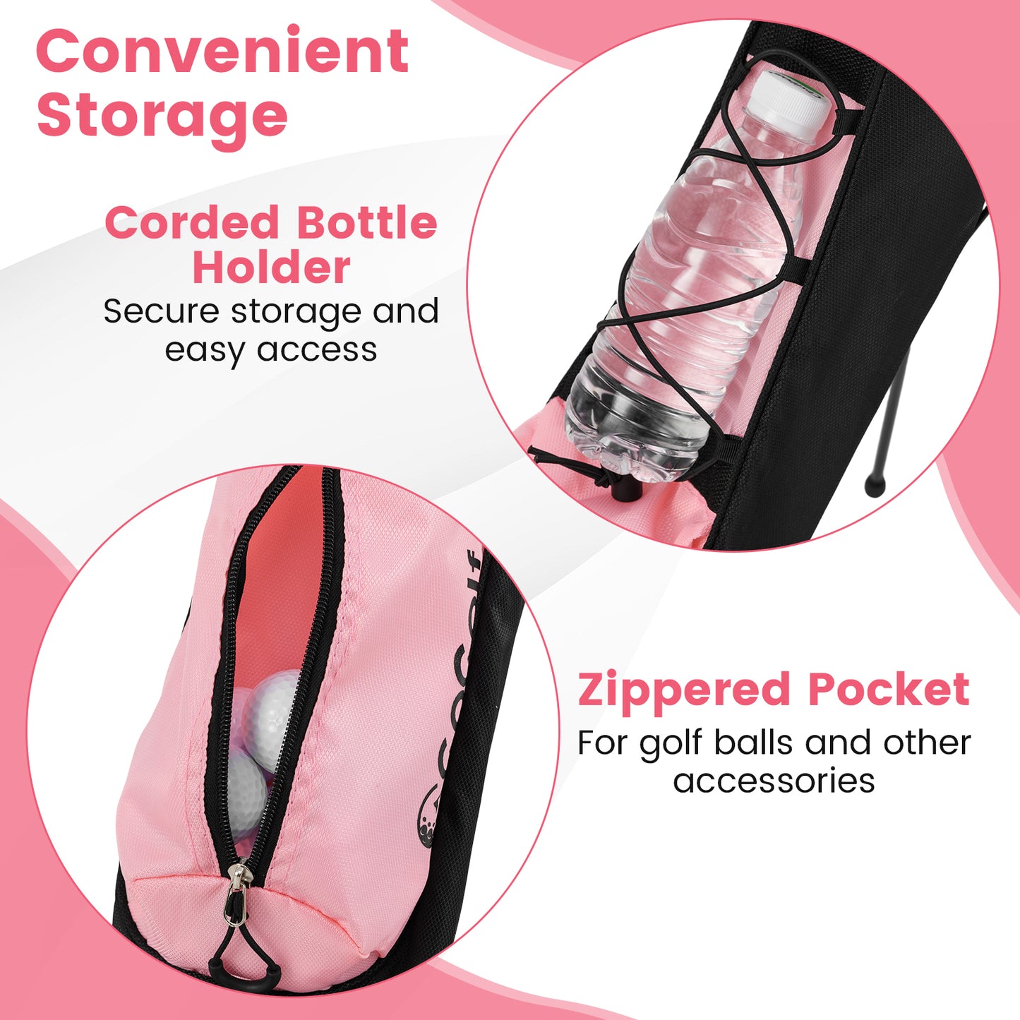 Lightweight Golf Stand Bag with Shoulder Strap and Bottle Holder-Pink