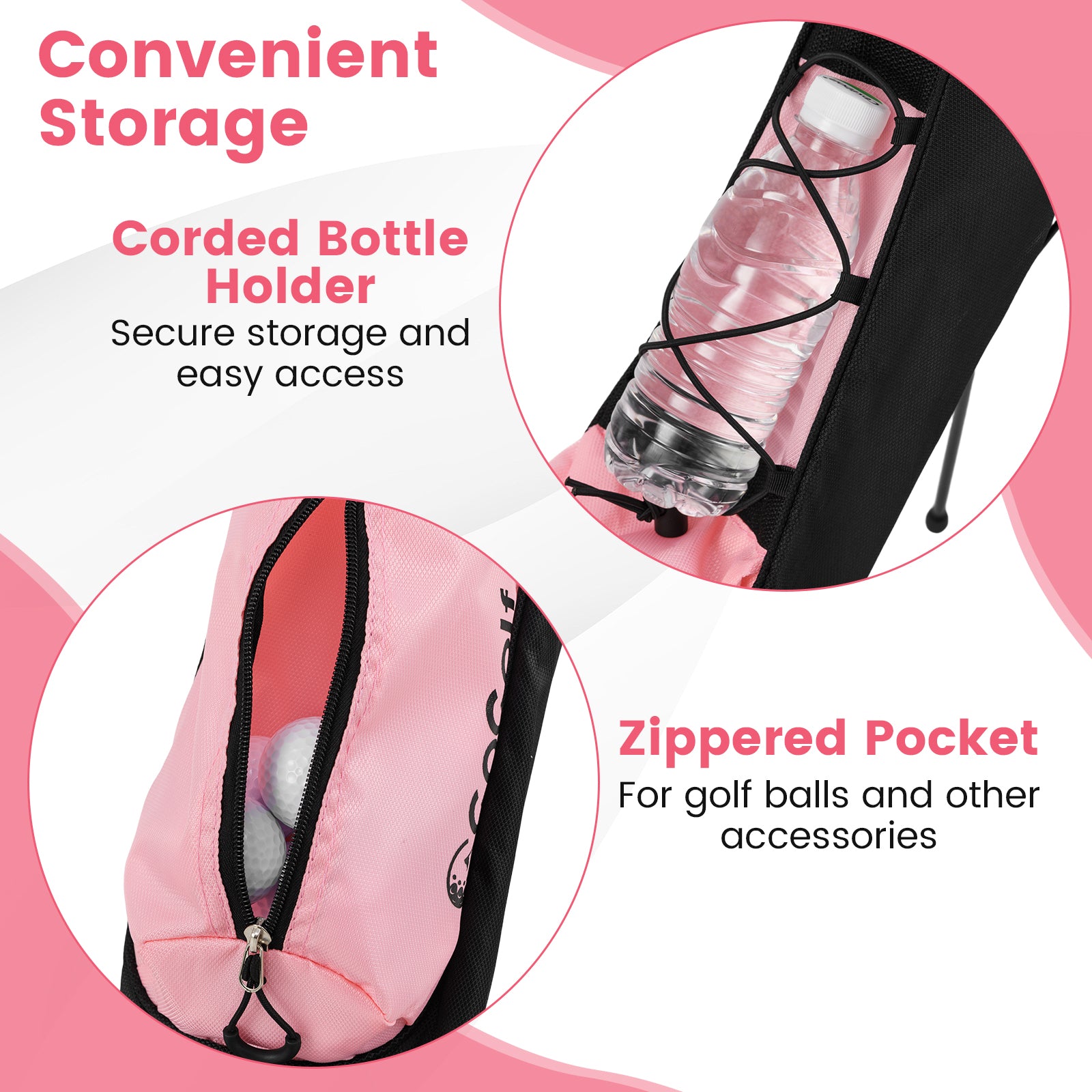 Lightweight Golf Stand Bag with Shoulder Strap and Bottle Holder-Pink
