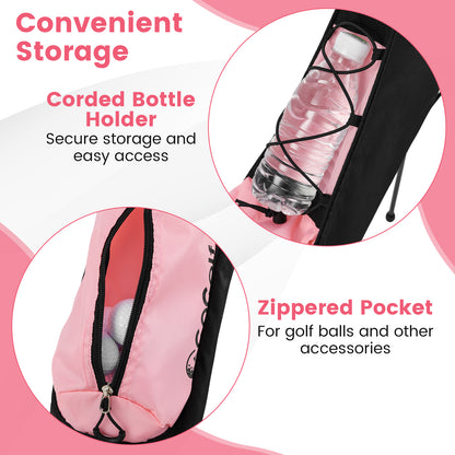 Lightweight Golf Stand Bag with Shoulder Strap and Bottle Holder-Pink