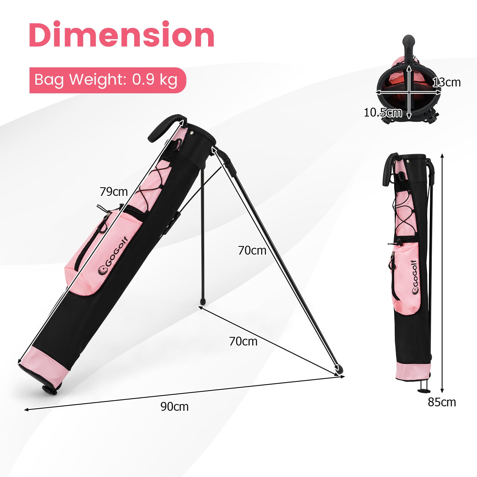 Lightweight Golf Stand Bag with Shoulder Strap and Bottle Holder-Pink