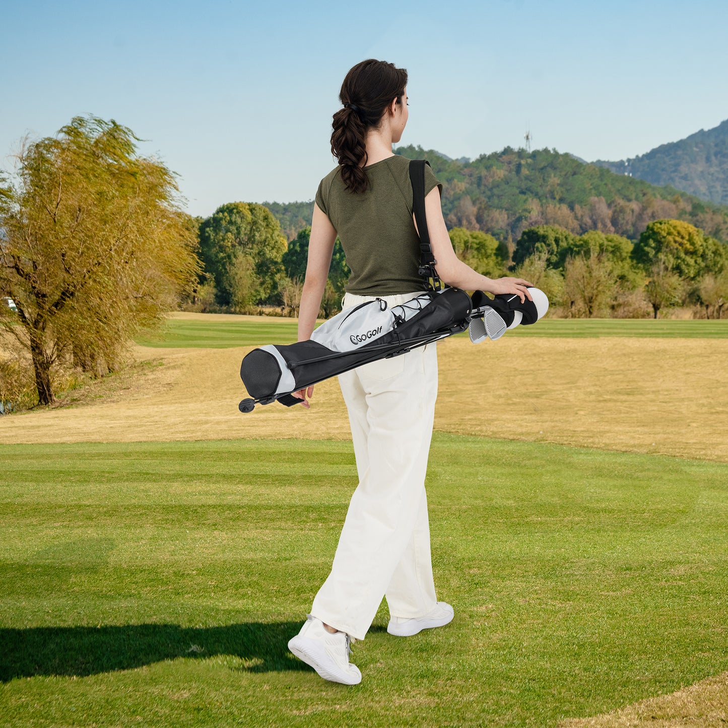 Lightweight Golf Stand Bag with Shoulder Strap and Bottle Holder-Grey