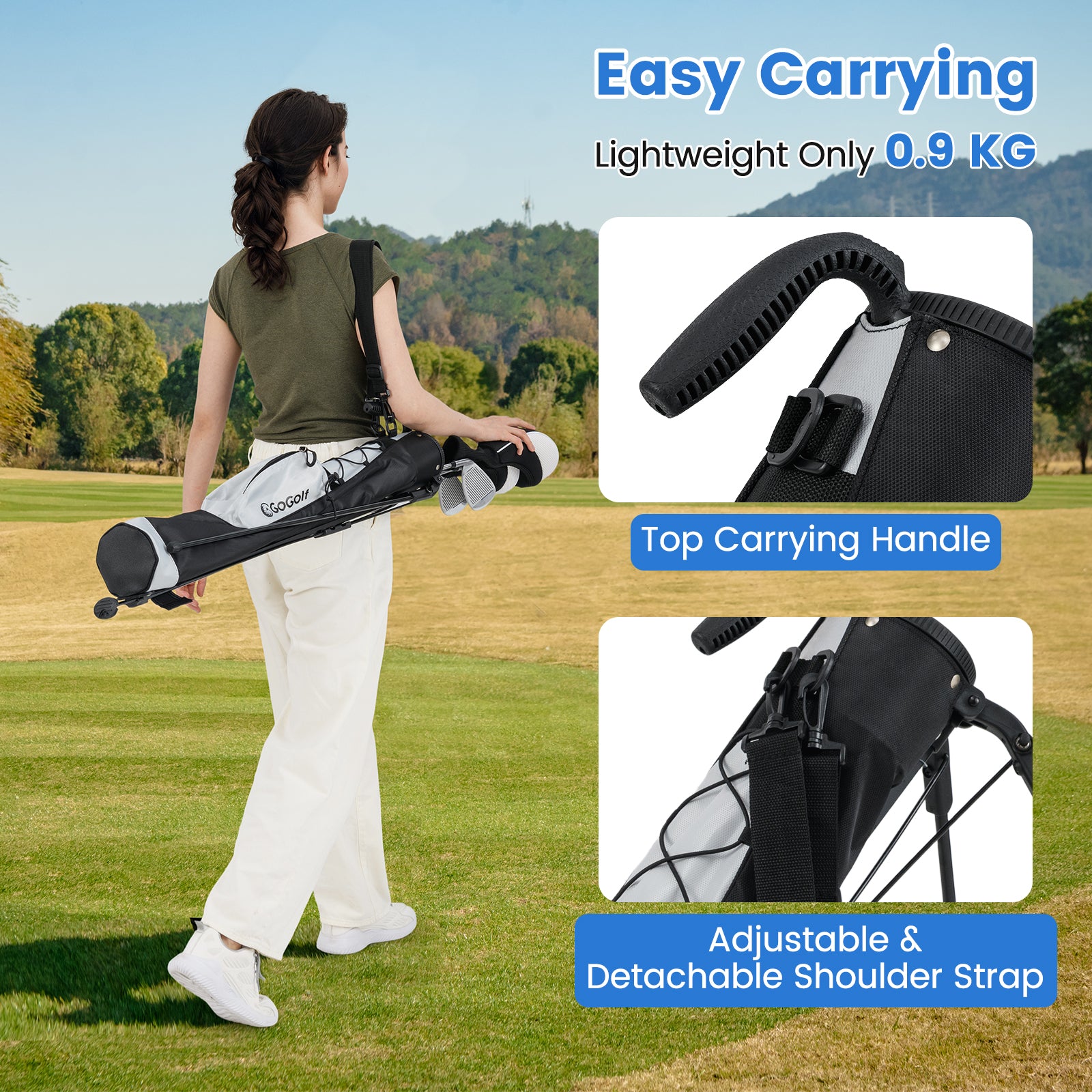 Lightweight Golf Stand Bag with Shoulder Strap and Bottle Holder-Grey