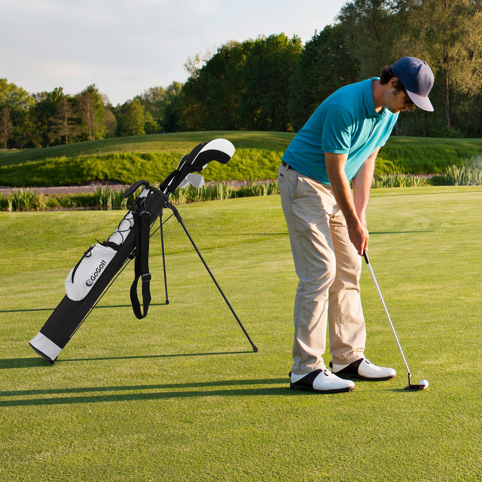 Lightweight Golf Stand Bag with Shoulder Strap and Bottle Holder-Grey