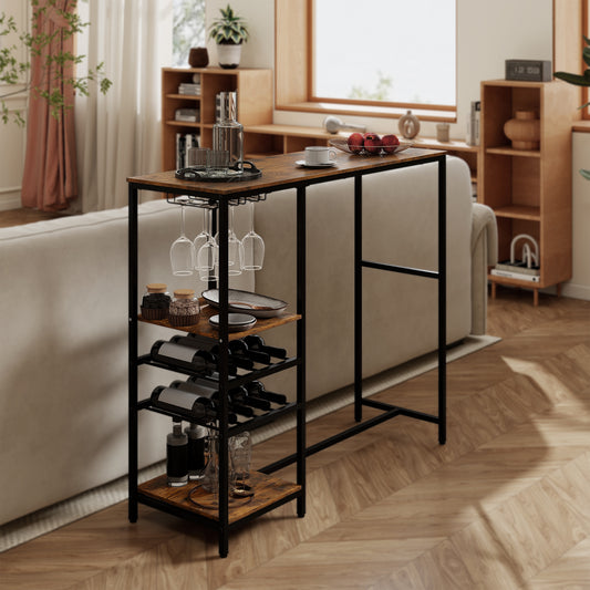 Long Bar Height Dining Table with Wine Racks and Stemware Holders-Coffee