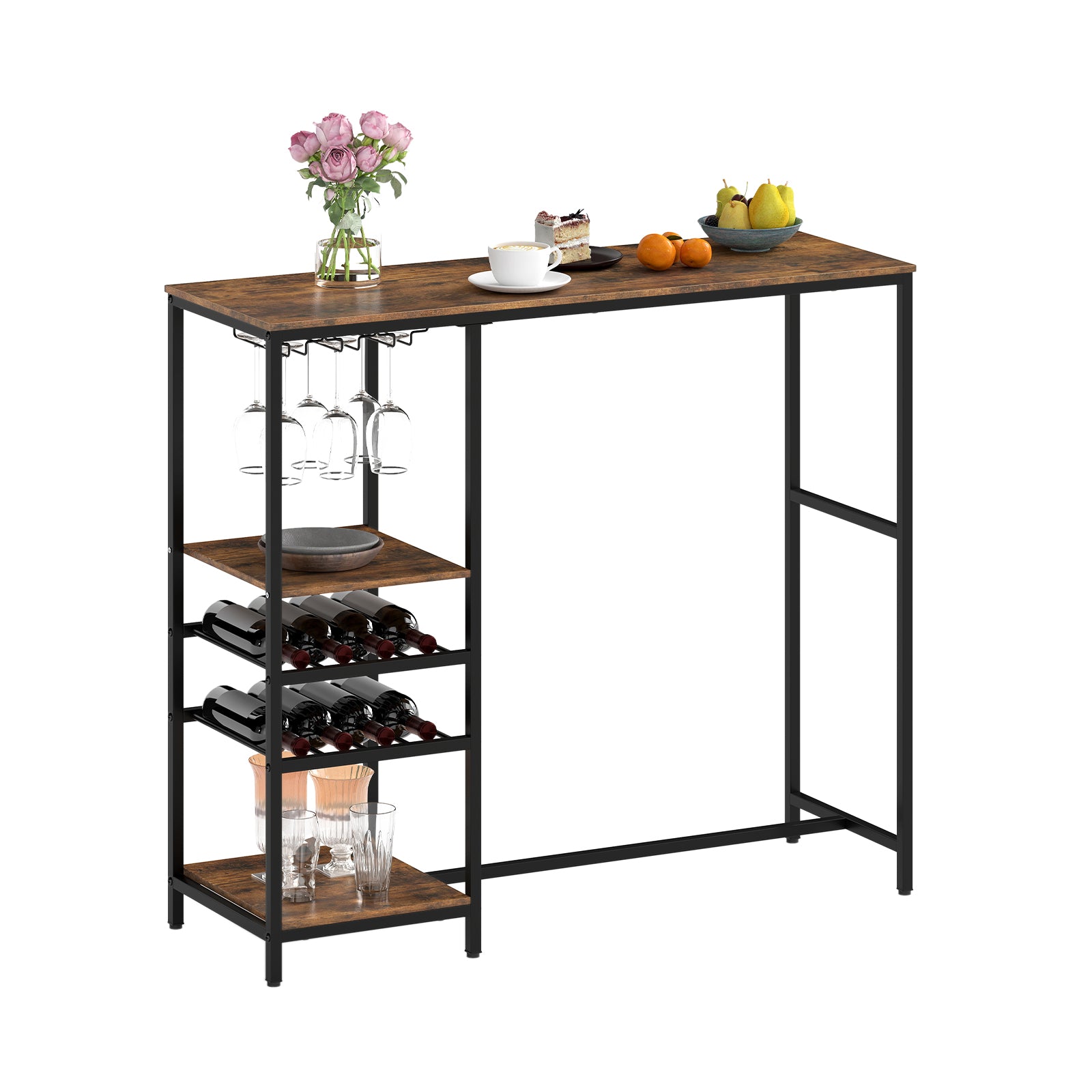 Long Bar Height Dining Table with Wine Racks and Stemware Holders-Coffee