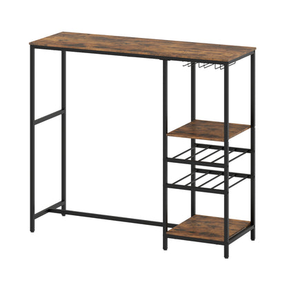 Long Bar Height Dining Table with Wine Racks and Stemware Holders-Coffee