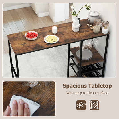 Long Bar Height Dining Table with Wine Racks and Stemware Holders-Coffee