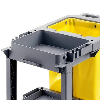 Janitor Cleaning Trolley, Housekeeping Cart, 3 Shelves, Tool Storage Clamp, Wet Sign Hook, Quiet Wheels, Grey