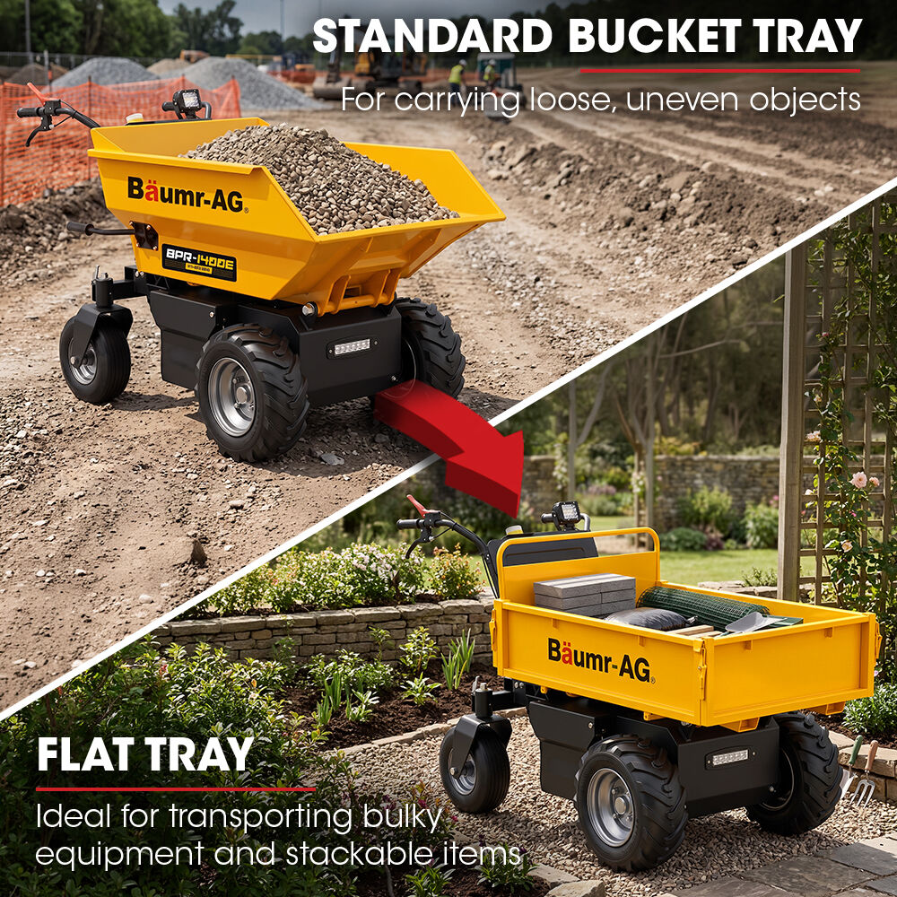 Flatbed Tray for BPR-1400e Hydraulic Power Barrow, Adjustable Size, 8 Tie-down Points, Heavy-Duty Enamel Finish